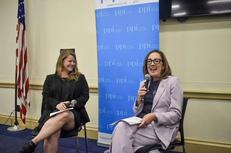 Representative Andrea Salinas (D-Ore.) speaking with PPI’s Mary Guenther for a fireside chat on space policy.