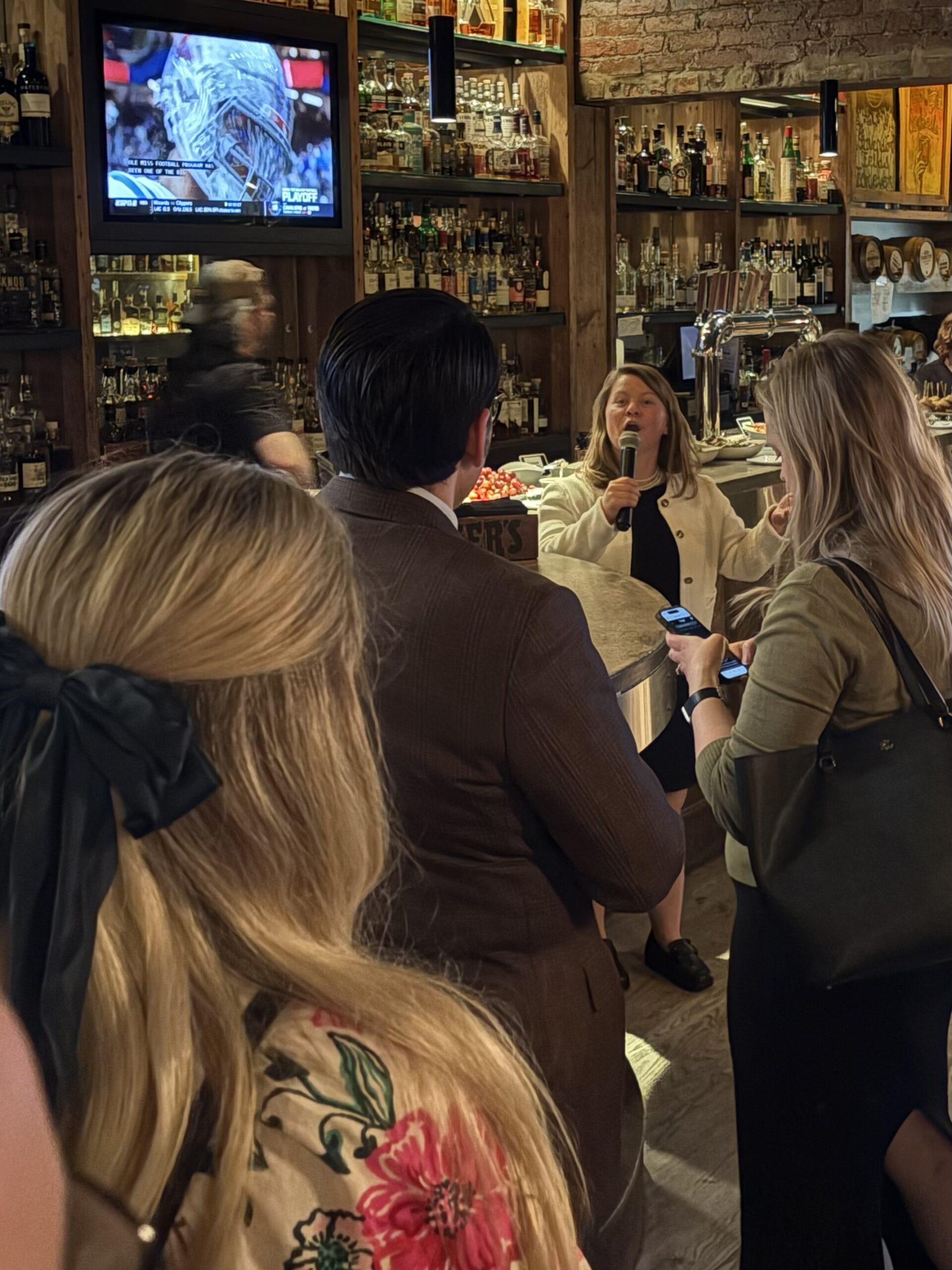 Mary Guenther speaks at PPI’s space policy happy hour at Barrel on Capitol Hill, where attendees engaged in thoughtful conversations on strengthening U.S. leadership in space innovation, technology, and strategy. 